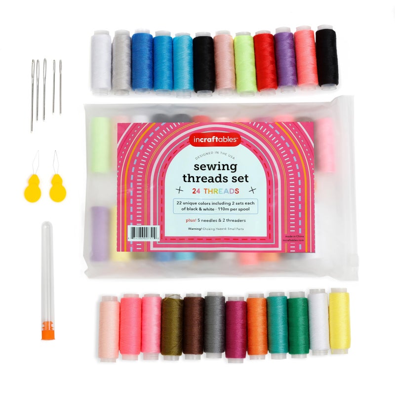 Incraftables Sewing Thread Assortment 24 Pcs Set Best Polyester Thread for Sewing Machine 360ft per Spool All Purpose Kit for DIY Embroidery Quilting  Hand Stitching