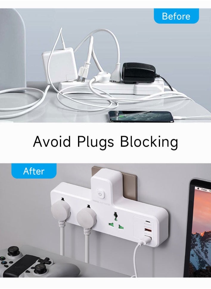 Necomi - Multi Plug Extension Socket Adapter with Night Light, Universal Extension Power Adapter With 1 USB-C & 2 USB-A, Extender Wall Charge Socket 3 Outlets - Image 1