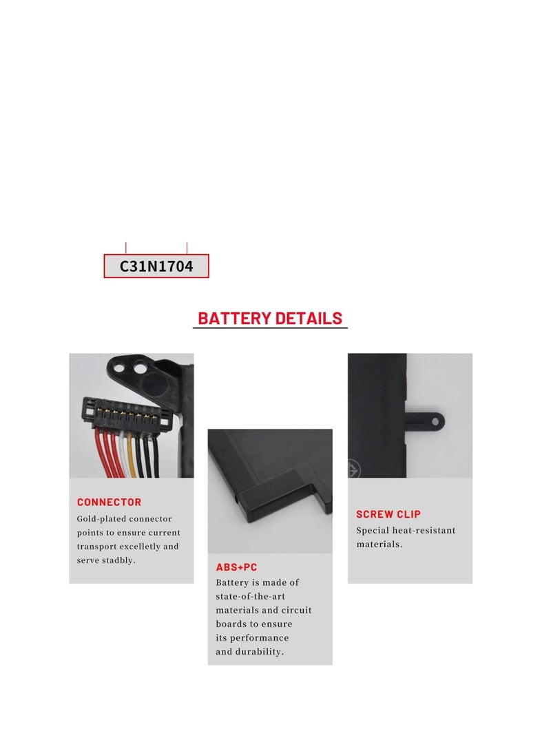 Terabyte 1.55V 52Wh C31N1704 Battery Compatible for Asus ZenBook Flip 15 UX561UD UX561UD-1A UX561UD-BO004T UX561UD-BO005R Q535U Q535UD Q535UD-BI7T11 Series - Image 4