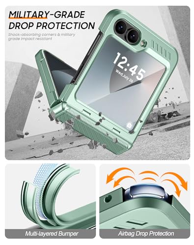 Vizvera for Samsung Galaxy Z Flip 6 Case with Hinge Protection, Built-in Screen Protector Shockproof All-Inclusive Phone Cover for Z Flip 6/Z Flip 7 FE-Mint Green - Image 5