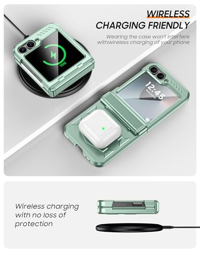 Vizvera for Samsung Galaxy Z Flip 6 Case with Hinge Protection, Built-in Screen Protector Shockproof All-Inclusive Phone Cover for Z Flip 6/Z Flip 7 FE-Mint Green - Image 4