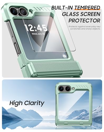 Vizvera for Samsung Galaxy Z Flip 6 Case with Hinge Protection, Built-in Screen Protector Shockproof All-Inclusive Phone Cover for Z Flip 6/Z Flip 7 FE-Mint Green - Image 3
