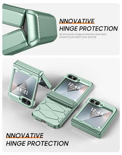 Vizvera for Samsung Galaxy Z Flip 6 Case with Hinge Protection, Built-in Screen Protector Shockproof All-Inclusive Phone Cover for Z Flip 6/Z Flip 7 FE-Mint Green - Image 2