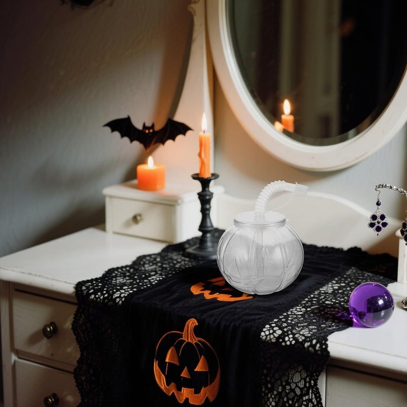 5pcs Halloween Pumpkin Drink Cups with Straws 450ml Plastic Cold Drink Cups Reusable Fall-themed Beverage Tumblers for Party and Juice - Image 5