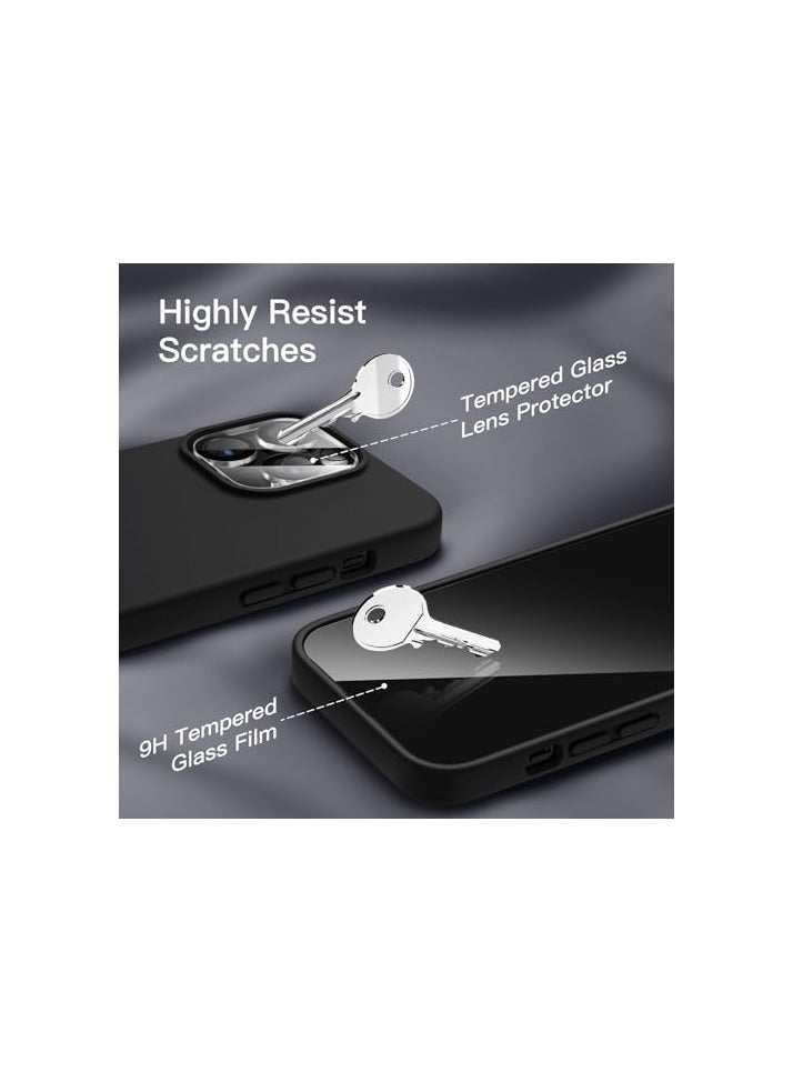 جي تيك حافظة JETech 5 في 1 من السيليكون لهاتف iPhone 14 Pro Max مقاس 6.7 بوصة، مع واقي شاشة مكون من عبوتين وواقي عدسة الكاميرا، طبقة زجاجية مقسى بتغطية كاملة، غطاء هاتف مقاوم للصدمات (أسود) - Image 5