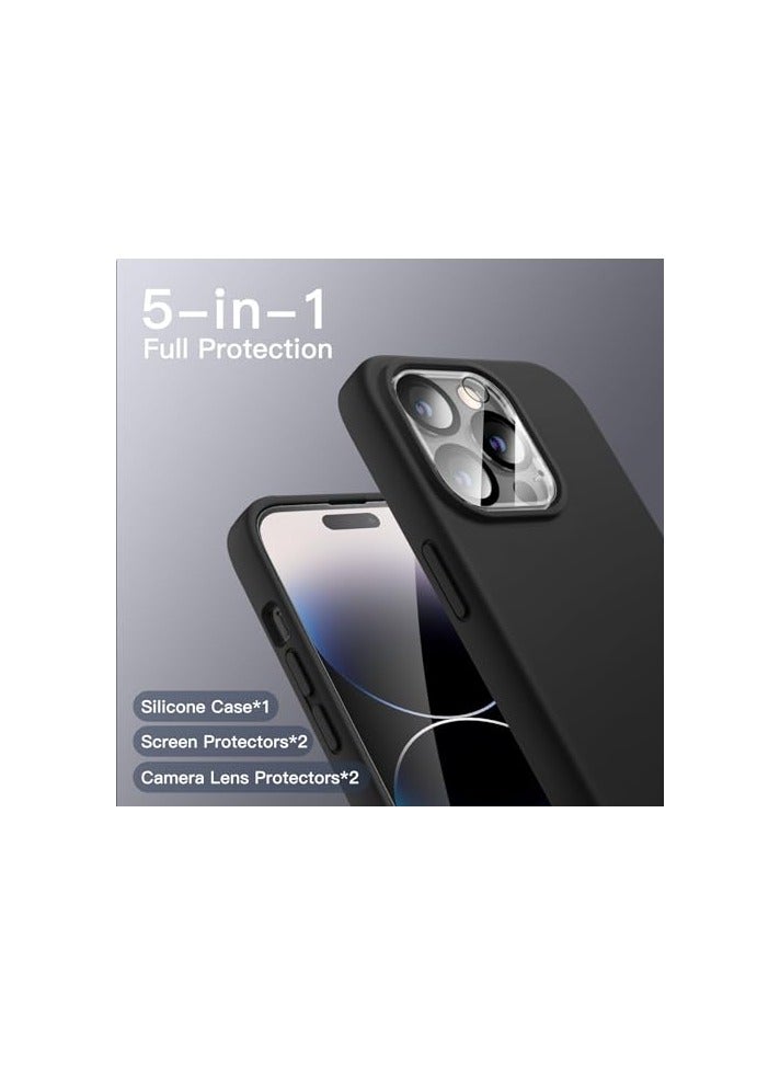 جي تيك حافظة JETech 5 في 1 من السيليكون لهاتف iPhone 14 Pro Max مقاس 6.7 بوصة، مع واقي شاشة مكون من عبوتين وواقي عدسة الكاميرا، طبقة زجاجية مقسى بتغطية كاملة، غطاء هاتف مقاوم للصدمات (أسود) - Image 3