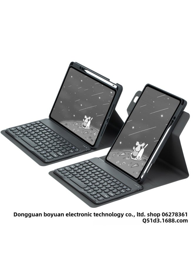 Generic For IPad10.2 Wonderful Control Protective Cover 10 Generation Acrylic Rotating Magnetic Bluetooth Keyboard Protective Cover 10.9 Slot-Color:Business Black + Round Hat Keyboard-Product Type:iPad Pro 11 2022/2020 Universal IPadAir4/5 10.9  - Image 1