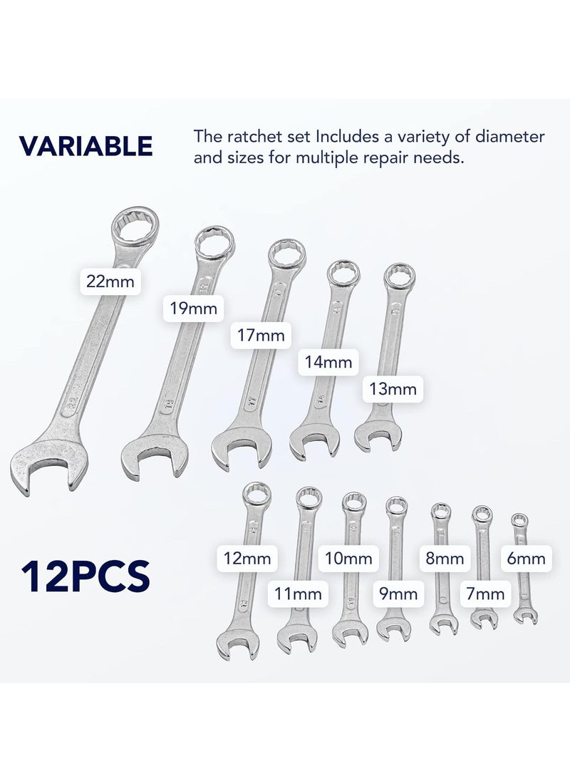 Zashe 12-Piece Combination Spanner Set – 8mm to 19mm Professional Ratchet Wrench Tool  - Image 4