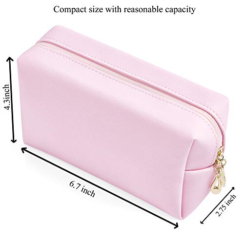Sohynca PU Leather Cosmetic Bag for Women Minimalism Makeup Bag for Daily Use Portable Storage Purse Small Neat Cosmetic Pouch Water-resistant Toiletry Bag for Travel (Voilet Pink) - Image 2