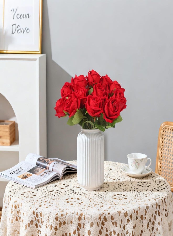 NEYSXYU 12PCS Red Artificial Silk Roses - Realistic Long Stem Fake Flower Bouquet for Wedding Party Home Centerpiece Decor (Red) - Image 3