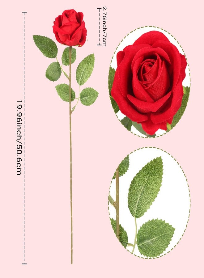 NEYSXYU 12PCS Red Artificial Silk Roses - Realistic Long Stem Fake Flower Bouquet for Wedding Party Home Centerpiece Decor (Red) - Image 2