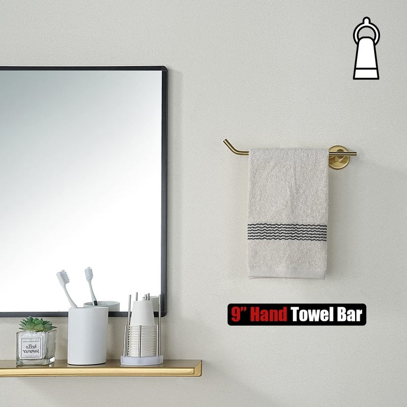 JQK JQK Gold Hand Towel Bar  Stainless Steel Towel Ring for Bathroom  9 Inch Necklace Holder Brushed Golden Wall Mount Left Hand  TR101-BG  - Image 3