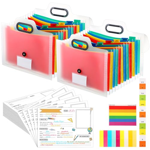 Motipuns School Memory Box K12 Memory Book Photo Album for Kids School Years Keepsake Scrapbook from Preschool Through 12th Grade with 13 Pocket for Storage Pictures File Keeper2 PcsWhite - Image 1