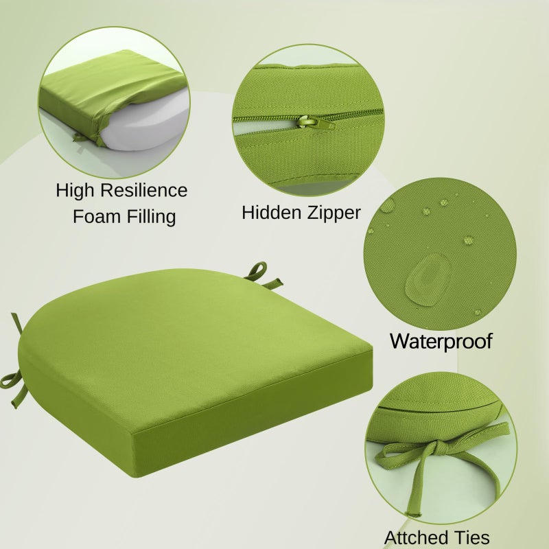 idee-home Outdoor Chair Cushions Set of 4, Thick 19" x 19" x 3" Outdoor Seat Cushions Patio Furniture Waterproof with Ties, Dining Pads - Image 2