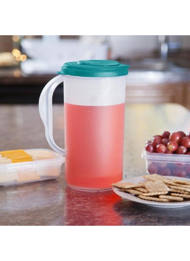 Sterilite - Stylish Freezer Safe Round Pitcher with Handle Clear and Green 1.9 L 4820006 - Image 1