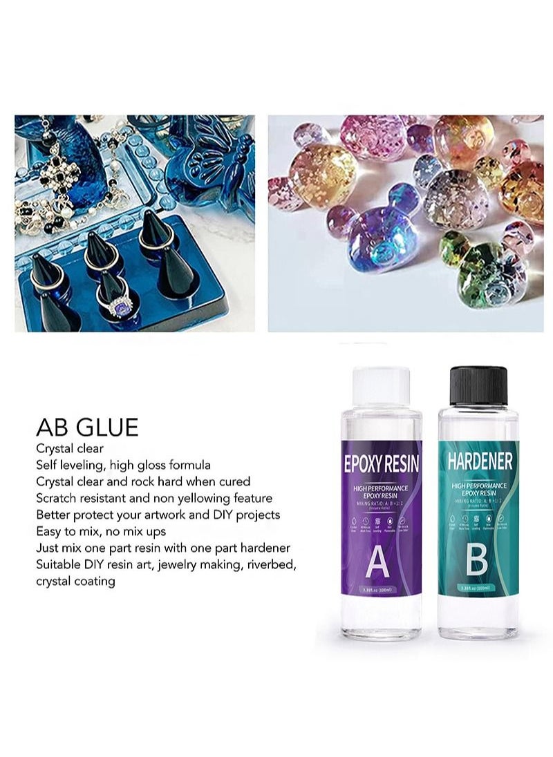 Aikanbo - Two Part Epoxy Resin 200ml, No Yellowing and Bubbles, High Gloss Self Leveling, UV and Heat Resistant, Clear Resin Kit for Jewelry Making, Arts, Crafts, Beginners (Making Tools Included) - Image 1