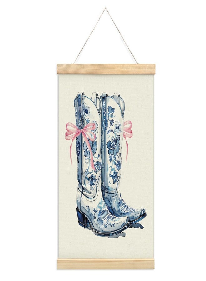 foedor Blue Pink Coquette Bow Preppy Chinoiserie Haves Poster Hanger Frame,Trendy Blue Boots Champagne Girly Wall Decor, Coquette Preppy Room Decor Posters for Girls Room Dorm - Image 1