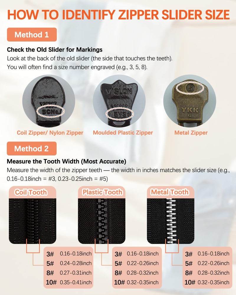 VICHERIA Universal Zipper Repair Kit (200 Pcs) - Fixes Common Zippers on Bags, Jackets, Luggage | Includes #3#5#8#10 & YKK-Compatible Sliders 【 Check Compatibility in Images】 - Image 5