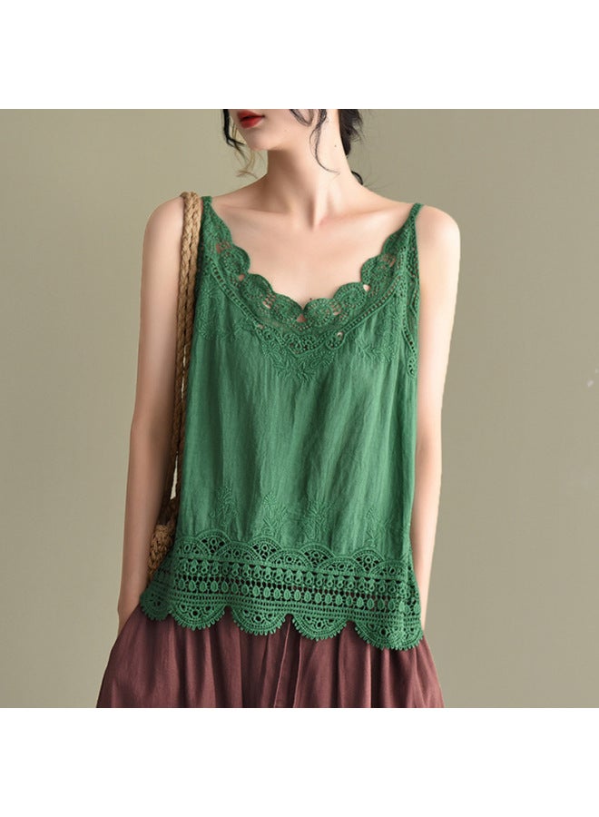 French Sweet Lace Crochet Hollow Camisole Summer New Loose Slimming Inner And Outer Top