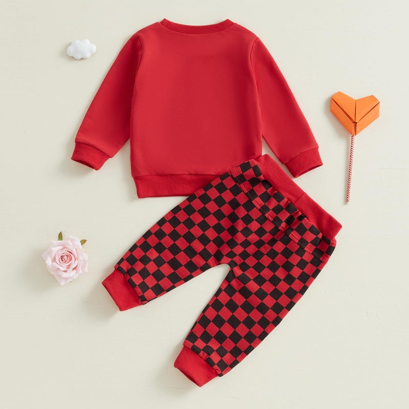 BeQeuewll Baby Boy Valentines Day Outfit Heart Lover Crusher Truck Valentine Sweatshirt Pants Set Toddler Boys Spring Outfits (Red, 12-18 Months) - Image 3