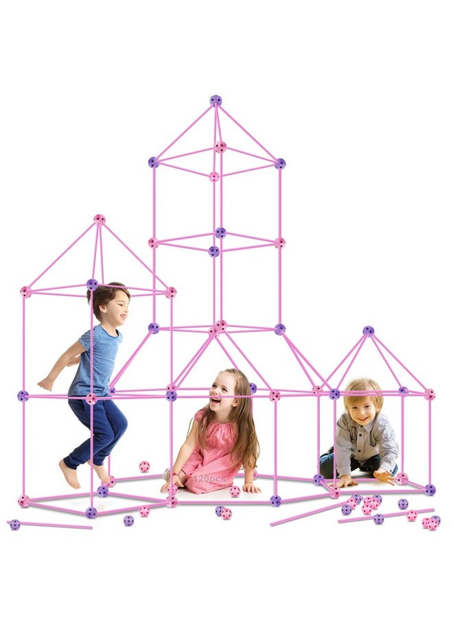 Obuby Kids Fort Building Kit 120 Pieces Construction STEM Toys for 5 6 7 8 9 10 11 12 Years Old Boys and Girls Ultimate Forts Builder Gift Build DIY Educational Learning Toy for Indoor Outdoor(Purple+Pink)  - Image 1