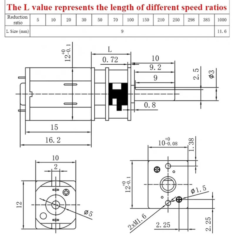 GA12 N20 DC Metal Gear Motor 12V 100RPM 1Pcs - Image 4
