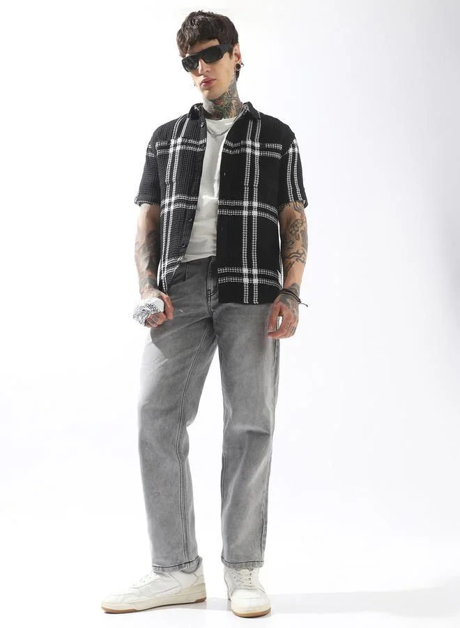 Hubberholme Men's Brown Cotton Blend Checkered Button Down Relaxed Shirt