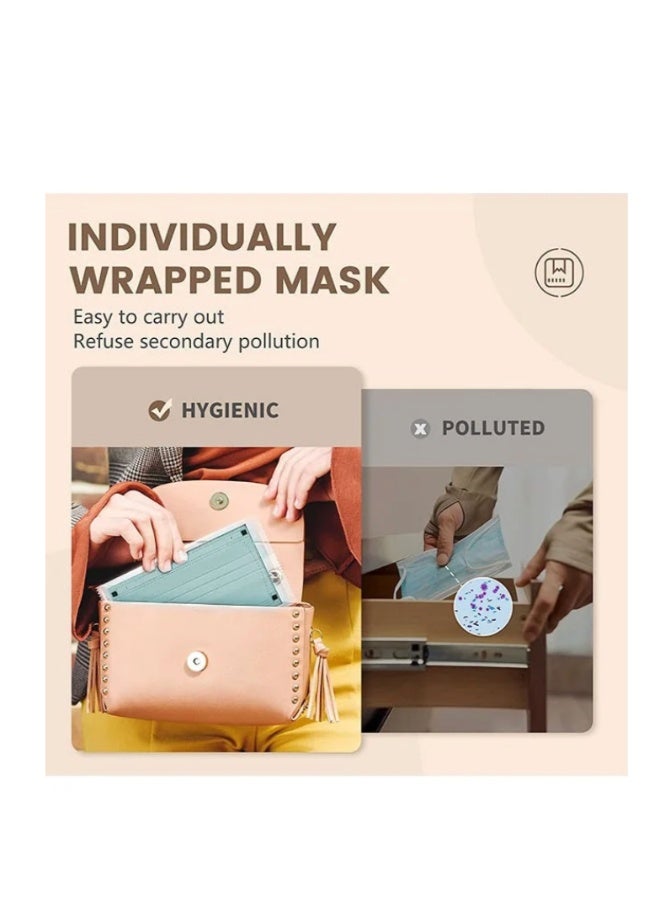 Masksheets 50 Pcs Disposable Individual Packs Anti Dust Face Masks, Breathable 3 Layer Non Woven Mask Facial Set, Metal Nose Clip Elastic Earloop Mouth Cover (Green) - Image 5