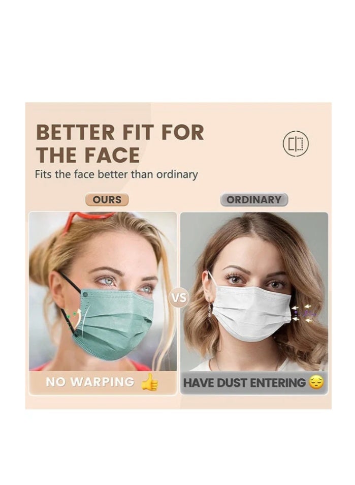 Masksheets 50 Pcs Disposable Individual Packs Anti Dust Face Masks, Breathable 3 Layer Non Woven Mask Facial Set, Metal Nose Clip Elastic Earloop Mouth Cover (Green) - Image 3