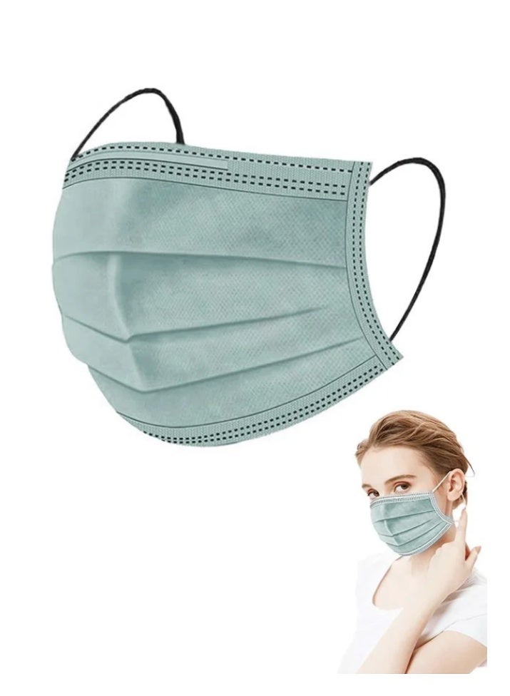Masksheets 50 Pcs Disposable Individual Packs Anti Dust Face Masks, Breathable 3 Layer Non Woven Mask Facial Set, Metal Nose Clip Elastic Earloop Mouth Cover (Green) - Image 1