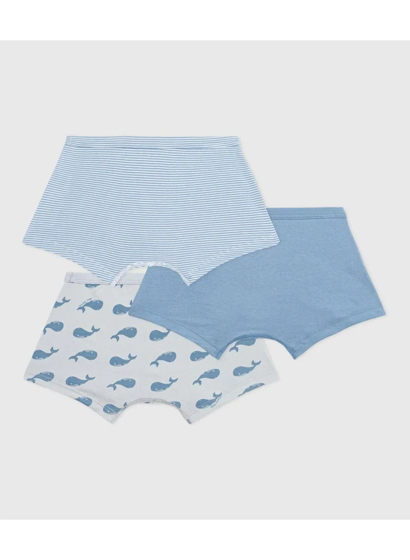 Petit Bateau Pack of children's whale-print cotton boxers with covered waistbands
