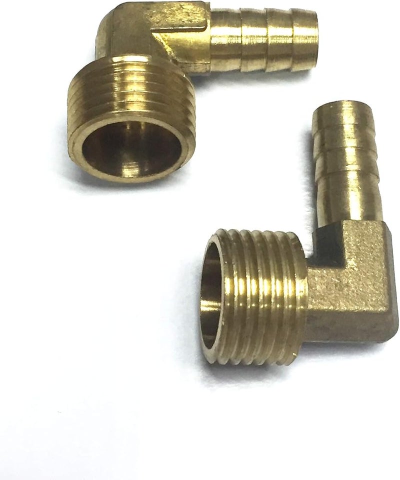 Veda 2pecs 90 Degree Elbow 10mm to 1/2" BSP Thread Solid Brass Hose Tail Connector Barbed to BSP Male Thread. Pond/Pool/Hose Pipe Adapters