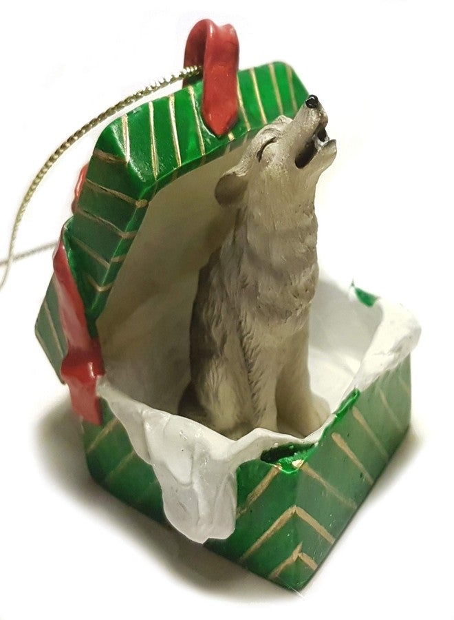 Conversation Concepts Gray Wolf Gift Box Christmas Ornament - Delightful! - Image 1