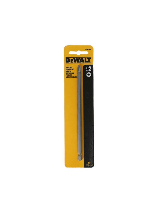 DEWALT Phillips Drive Hex Shank Steel Power Bit Silver #2 x 6inch DW2062  - Image 1