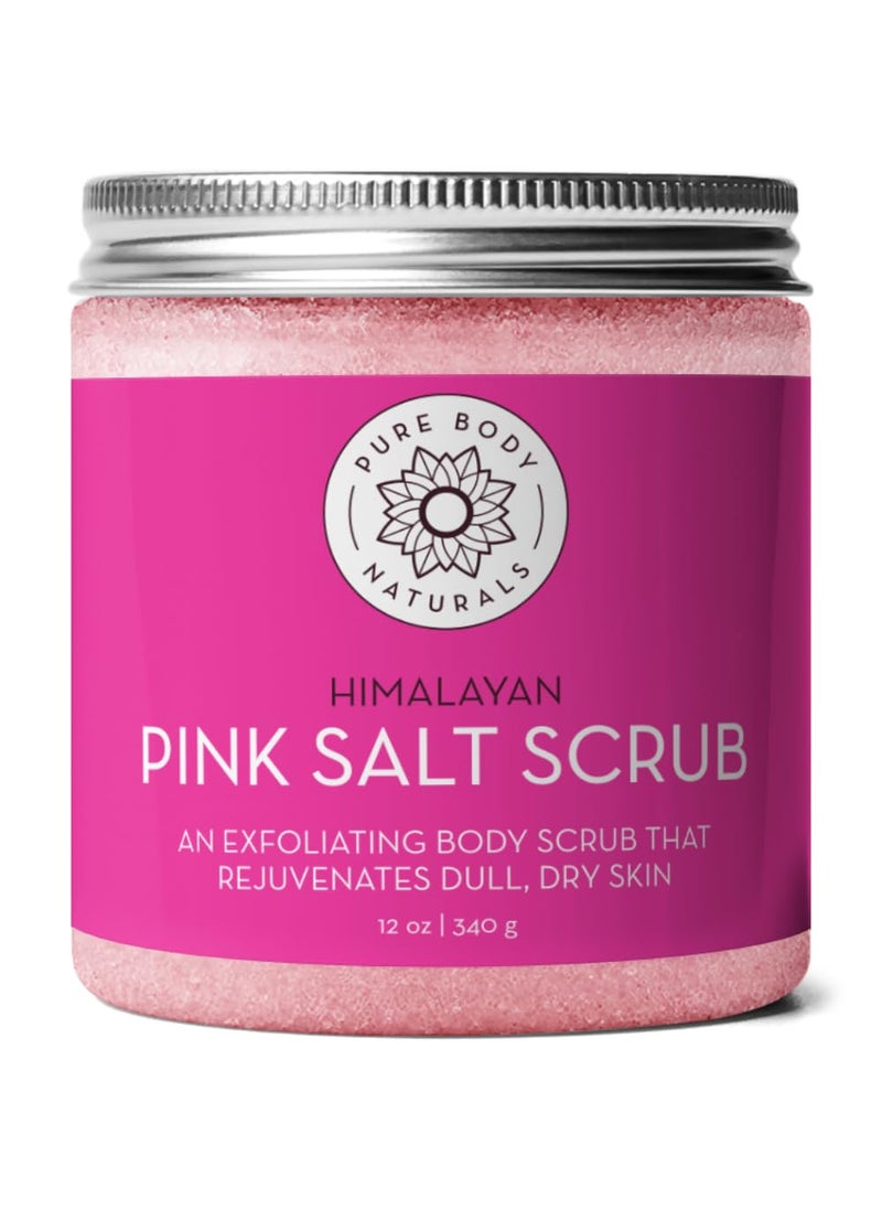 PURE BODY NATURALS Pure Body Naturals Himalayan Salt Scrub 12 ounces  Natural Face Body Hand Foot and Skin Exfoliator  Facial Exfoliating Pink Salt with Sweet Almond Oil Jojoba Oil Vitamin E and Aloe Vera 