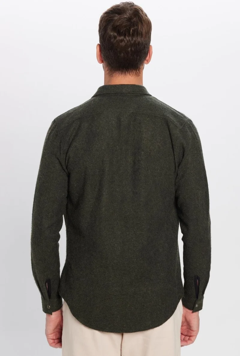 تودورس Men's Slim Fit Slim Fit Lumberjack Double Pocket Flap Plain Khaki Winter Shirt