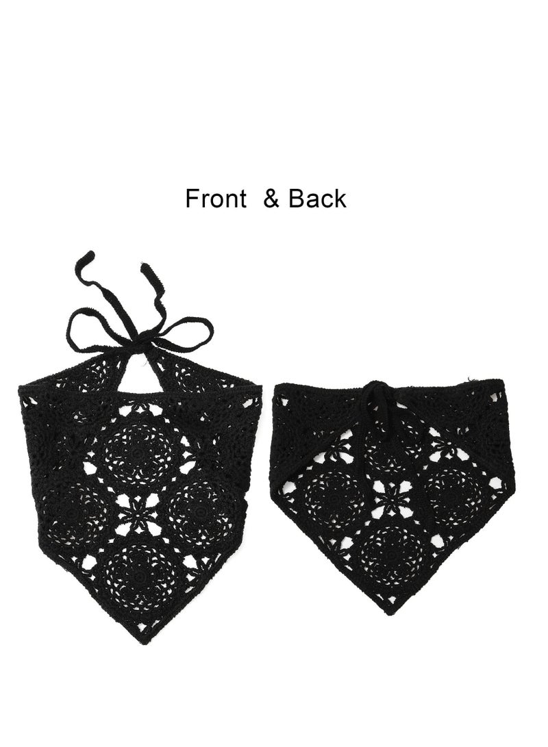 NIBEMINENT Floral Crochet Hair Bandanas Headscarf Women Scarf Daisy Headband Vintage Head Kerchief for Girls Accessories 2 PCS - Image 4