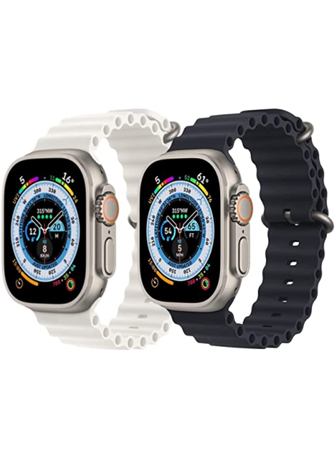 IAF Silicone Ocean Band Strap for Apple Watch Ultra 8 49mm White and Black Set of 2