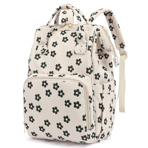 Dezcrab Baby Diaper Bag Backpack for Mom, Large Capacity Travel Nappy Bag for Boys & Girls with Stroller Straps (Corduroy Flowers) - Image 1
