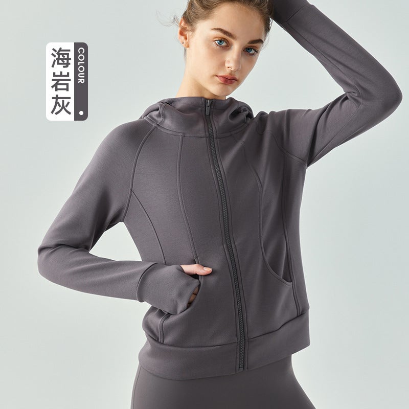 Generic Womens Autumn Zip Hoodie Yoga Jacket sea rock ash 