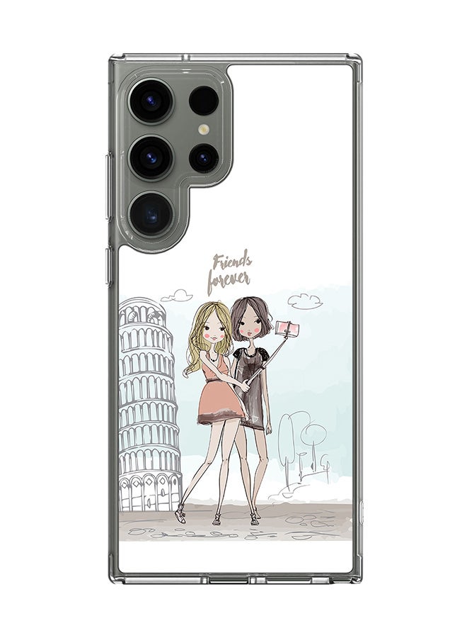 Stylizedd حافظة شفافة كلاسيكية لهاتف سامسونج جالكسي S23 ألترا، غلاف هجين ناعم رقيق شفاف [مصممة لهاتف سامسونج جالكسي S23 ألترا] - أصدقاء إلى الأبد - Image 1