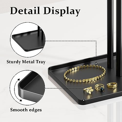 pickpiff Jewelry Stand Organizer, 14.5" Tall Sturdy Metal, 3-Tier Jewelry Holder for Necklace, Earring, Bracelet, Ring, Hanger for Display and Storage, Aesthetic Room Decor, Black - Image 5
