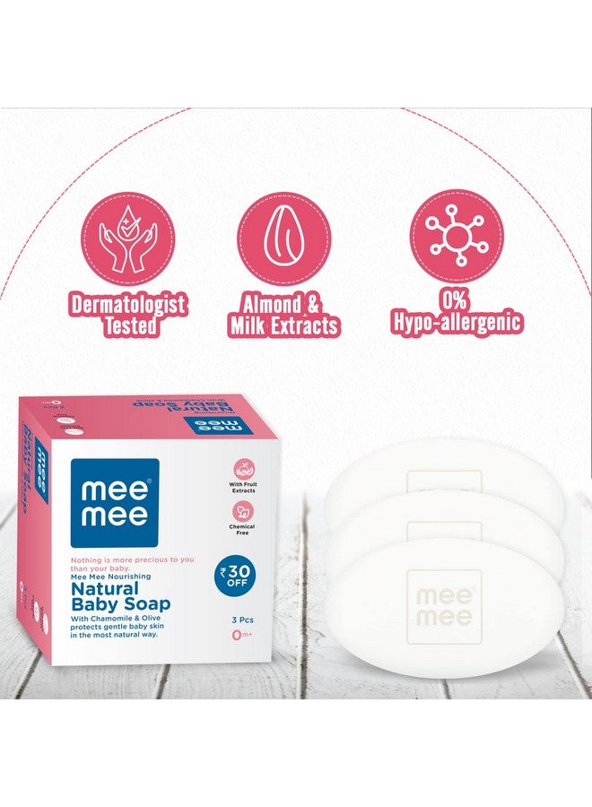 mee mee Gentle Baby Soap 75G (Pack Of 3) | Gentle Bathing Bar Infused With Chamomile, Olive, Almond Oil, And Milk Extracts | Dermatologist Tested For Soft Baby Skin | Tear-Free Formula | Paraben Free - Image 2