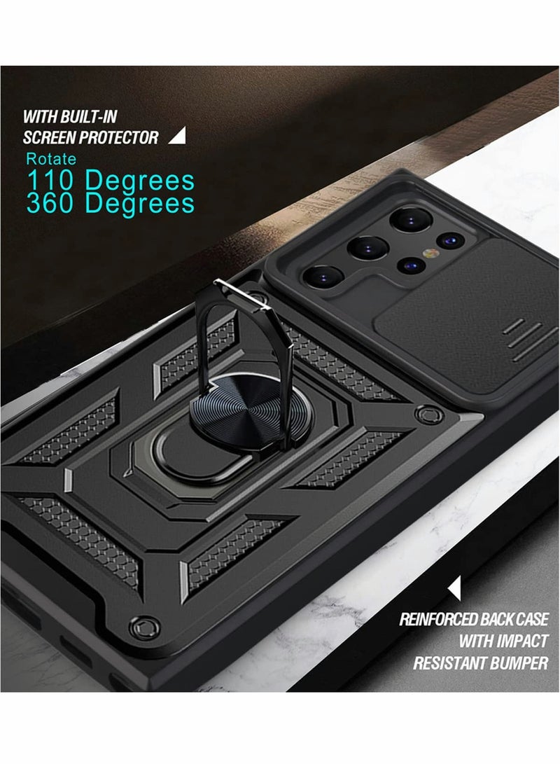 KASTWAVE Case for Samsung Galaxy S22 Ultra Case with Holder Slide Camera Cover, KASTWAVE Built in 360° Rotate Ring Car Kickstand Magnetic Cover Case for Samsung S22 Ultra Cover 5G 6.8 inch BLACK - Image 4