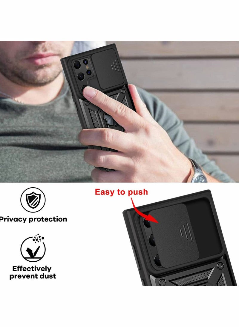 KASTWAVE Case for Samsung Galaxy S22 Ultra Case with Holder Slide Camera Cover, KASTWAVE Built in 360° Rotate Ring Car Kickstand Magnetic Cover Case for Samsung S22 Ultra Cover 5G 6.8 inch BLACK - Image 3