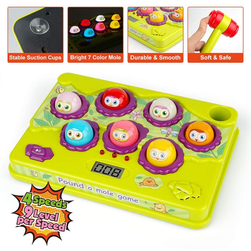 BAODLON Interactive Pound a Mole Game, Toddler Toys, Light-Up Musical Pounding Toy, Early Developmental Toy, Fun Gift for Age 3, 4, 5 Years Old Kids, Boys, Girls, 2 Soft Hammers Included - Image 4