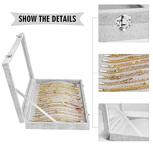 Siveit Necklace Organizer Box Premium 20 Hooks Necklace Display Jewelry Tray with Transparent Lid Jewelry Necklace Display Box for Necklace Pendants Suitable for Women and Girls (Grey) - Image 4