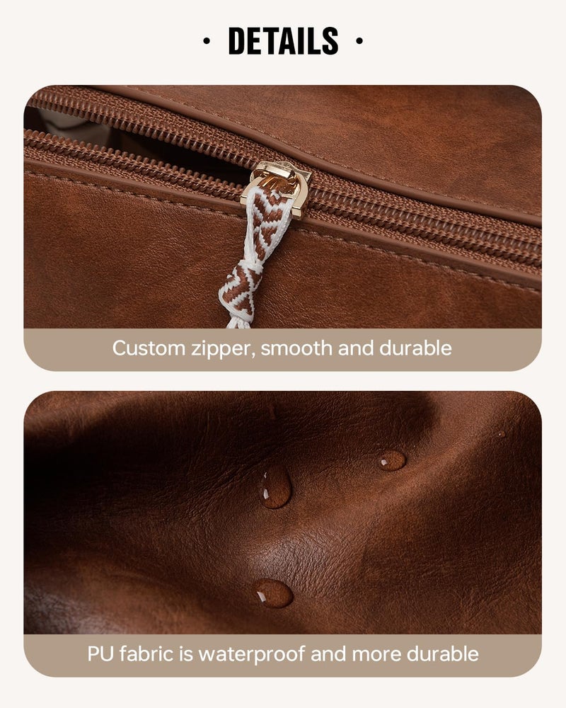 EACHY Travel Makeup Bag, Large Capacity Cosmetic Bags for Women, Waterproof Portable Open Flat Toiletry Bag Make up Bag with Divider and Handle, Gifts for Women (I-Brown, Medium) - Image 5