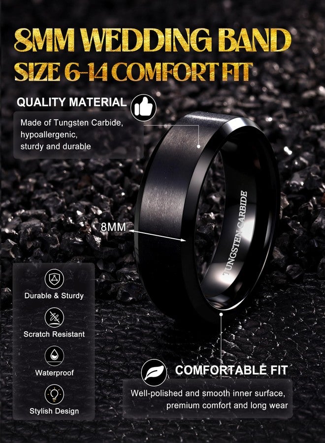 Jstyle Tungsten Mens Wedding Band 8MM Wedding Ring for Men Matte Surface - Beveled Polished Edge Anniversary Promise Rings, Men Ring Jewelry Comfort Fit Size 6-14, Metal, No Gemstone - Image 2