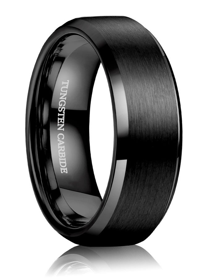 Jstyle Tungsten Mens Wedding Band 8MM Wedding Ring for Men Matte Surface - Beveled Polished Edge Anniversary Promise Rings, Men Ring Jewelry Comfort Fit Size 6-14, Metal, No Gemstone - Image 1